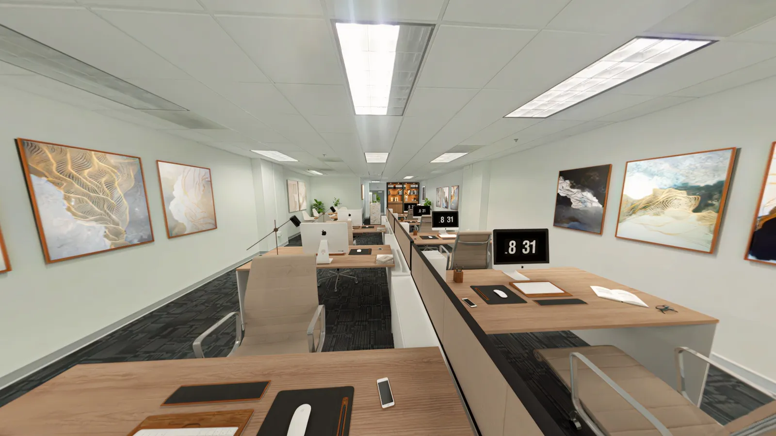 Open workspace, virtually staged